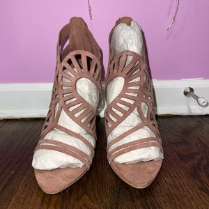 Zara Cutout Suede Slingback Heels in Dusty Rose